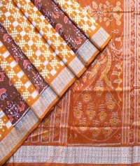 Orange and maroon  sambalpuri silk saree