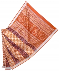 Orange and maroon  sambalpuri silk saree