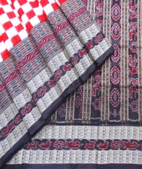 Red, white and black sambalpuri silk saree