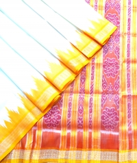 white and yellow khandua silk saree