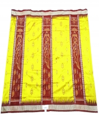 Yellow and maroon  handwoven polyster and silk mix saree