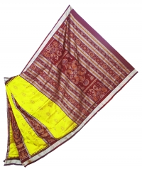 Yellow and maroon  handwoven polyster and silk mix saree