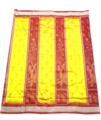 Yellow and maroon  handwoven polyster and silk mix saree