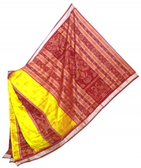 Yellow and maroon  handwoven polyster and silk mix saree