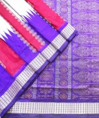 Magenta, violet and gray handwoven polyster and silk mix saree