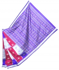 Magenta, violet and gray handwoven polyster and silk mix saree