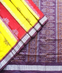 Maroon and yellow handwoven polyster and silk mix saree