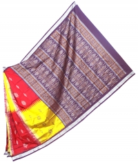 Maroon and yellow handwoven polyster and silk mix saree