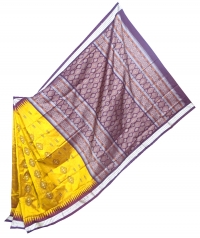 Yellow and coffee handwoven polyster and silk mix saree