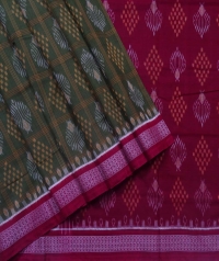 Seaweed and maroon sambalpuri handloom cotton saree