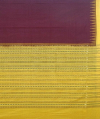 Maroon and yellow sambalpuri handloom cotton saree