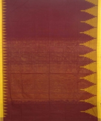 Maroon and yellow sambalpuri handloom cotton saree