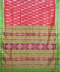 Cerise pink and green khandua silk saree