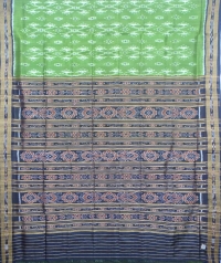 Pear green and black khandua silk saree