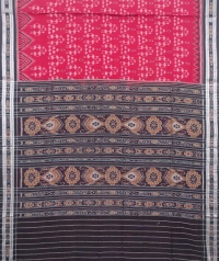 Maroon and black sambalpuri handloom cotton saree