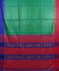 Leaf green, red & blue colour handwoven tussar silk saree  