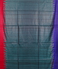Leaf green, red & blue colour handwoven tussar silk saree  