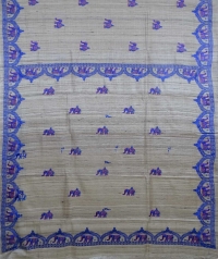 Beige & blue colour handwoven tussar silk saree  