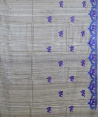 Beige & blue colour handwoven tussar silk saree  