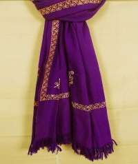 Violet and yellow handwoven cotton and wool mixed shawl