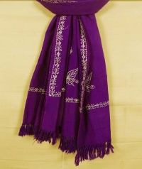 Violet and white handwoven cotton and wool mixed shawl