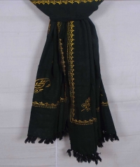 Bottle green and yellow handwoven cotton and wool mixed shawl