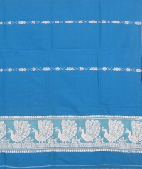 Sky blue and white handwoven cotton and wool mixed shawl