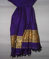 Violet and yellow handwoven cotton and wool mixed shawl