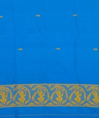 Sky blue and yellow handwoven cotton and wool mixed shawl