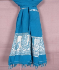 Sky blue and white handwoven cotton and wool mixed shawl