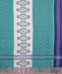 Green and white sambalpuri handwoven cotton stole