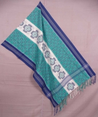 Green and white sambalpuri handwoven cotton stole