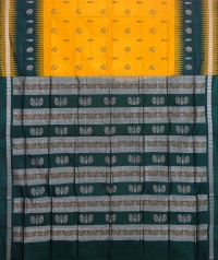 Yellow and Green colour handwoven bomkai silk saree