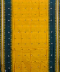 Yellow and Green colour handwoven bomkai silk saree