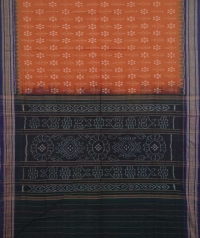Brown and green sambalpuri handwoven cotton saree