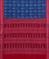 Blue and red sambalpuri handwoven cotton saree