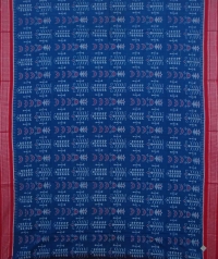 Blue and red sambalpuri handwoven cotton saree