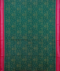 Green and red sambalpuri handwoven cotton saree