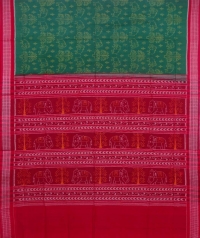 Green and red sambalpuri handwoven cotton saree