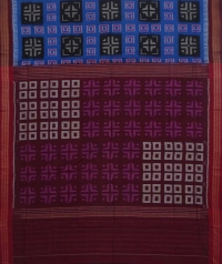 Blue and maroon sambalpuri handwoven cotton saree