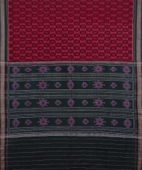 Maroon and black sambalpuri handwoven cotton saree