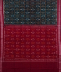 Green and maroon sambalpuri handwoven cotton saree