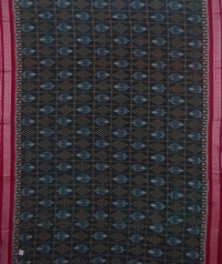 Green and maroon sambalpuri handwoven cotton saree