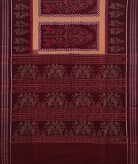 Maroon and brown sambalpuri handwoven cotton saree