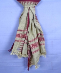 Off white & maroon handwoven tussar shawl