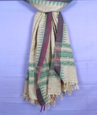 Off white & green handwoven tussar shawl