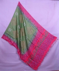 Green & orange handwoven tussar dupatta