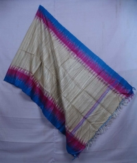 Beige & sky blue handwoven tussar dupatta