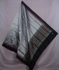 Grey & black handwoven silk dupatta