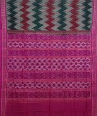 Green, red and purple handwoven sambalpuri cotton saree